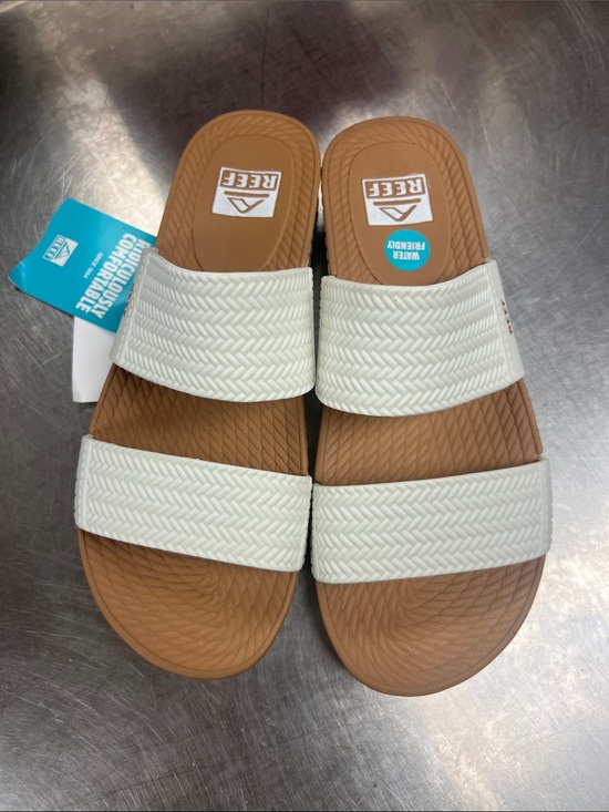 Reef Shoes - Reef White Double-Strap Sandals with Tan Footbed Water Vista Slide Sz 10
